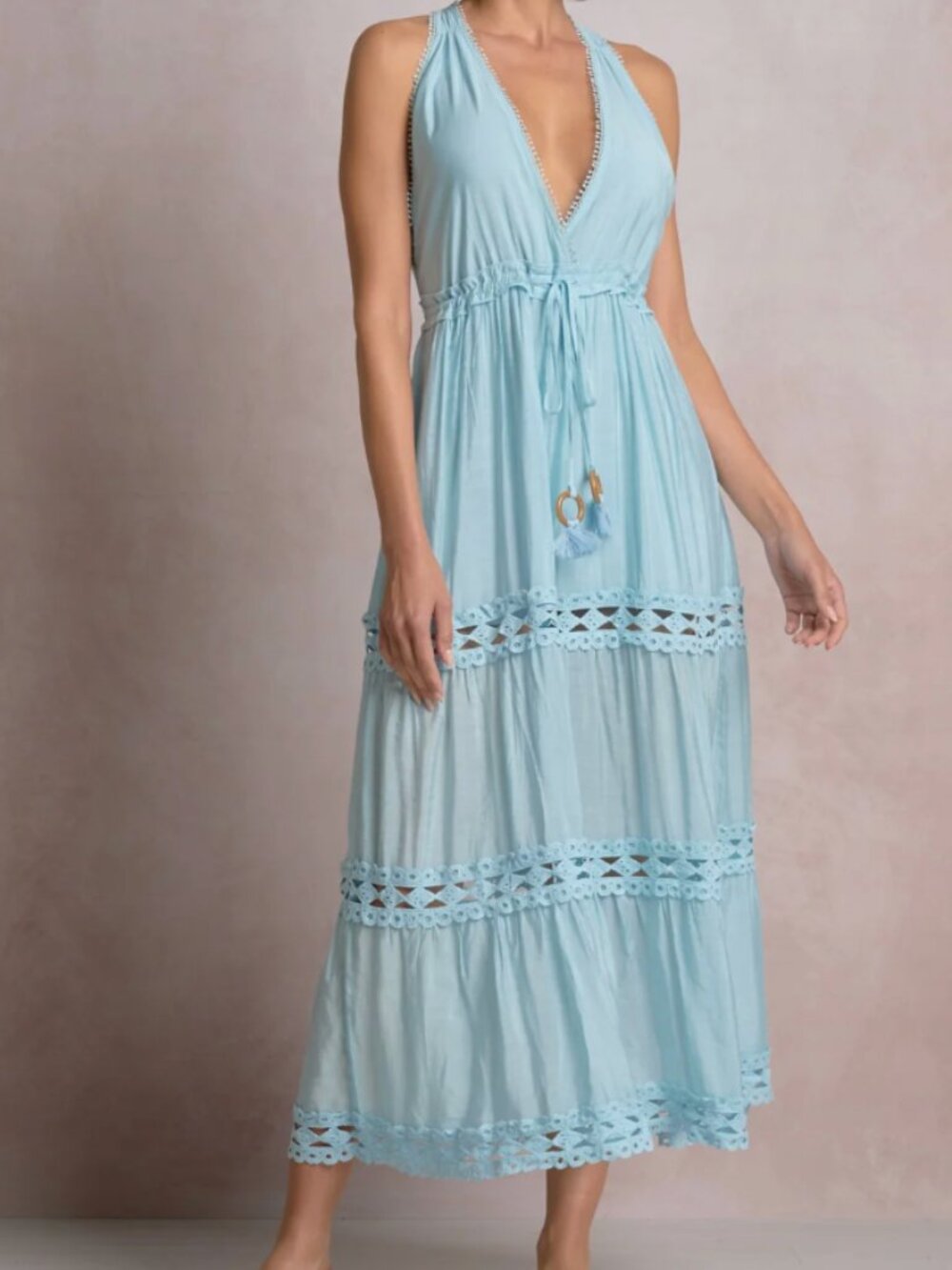 Elan Flowy V Neck Maxi Dress Blue Bright - L NWT
